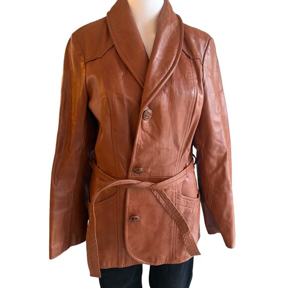 Vintage DeLong Genuine Leather Brown Belted Jacket Women’s Size XS/S - Picture 8 of 8